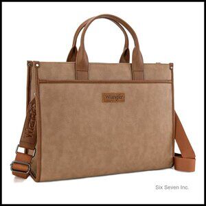 Vintage Leather Laptop Tote Business Briefcase Adjustable Strap Professional